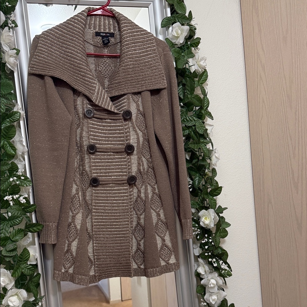 Style & Co Women's Brown Double-Breasted Sweater/ Cardigan